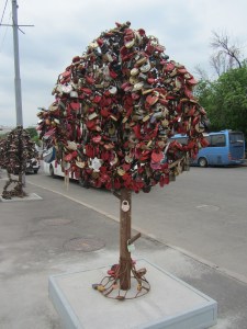 Tree-like structure designed to hold love-locks, Moscow, Russia, 05.2013