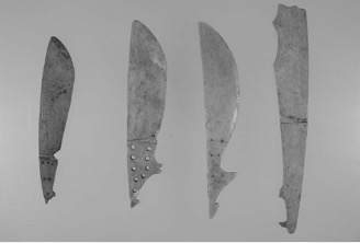 Figure 4: plektra from the sanctuary of Artemis Orthia in Sparta (National Archaeological Museum, Athens, nos. A15808, A 15806, A15807, photo by E. Miari. © Hellenic Ministry of Culture and Sports).